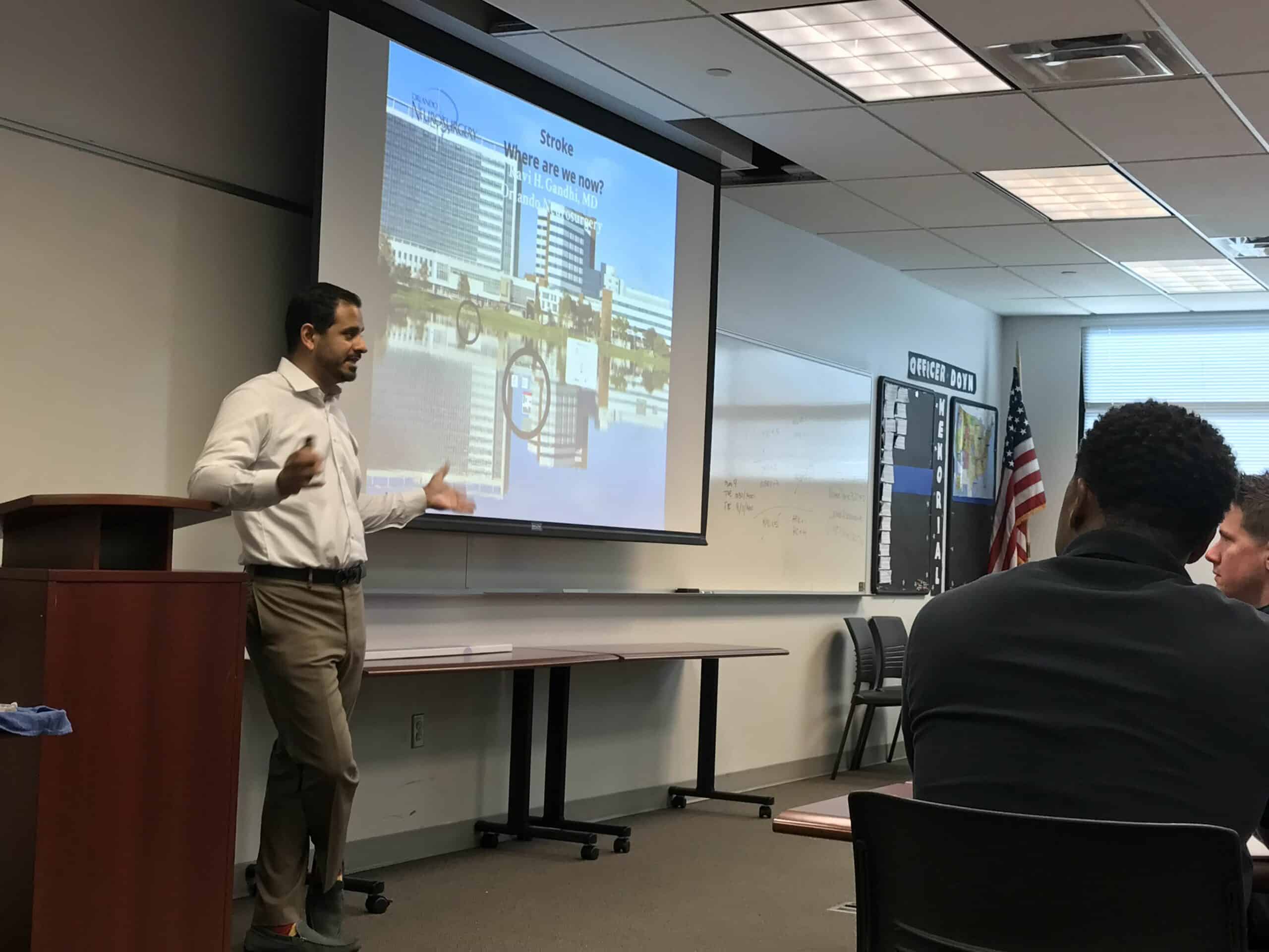 Dr. Gandhi Speaks With Firefighters and Paramedics about Stroke Awareness